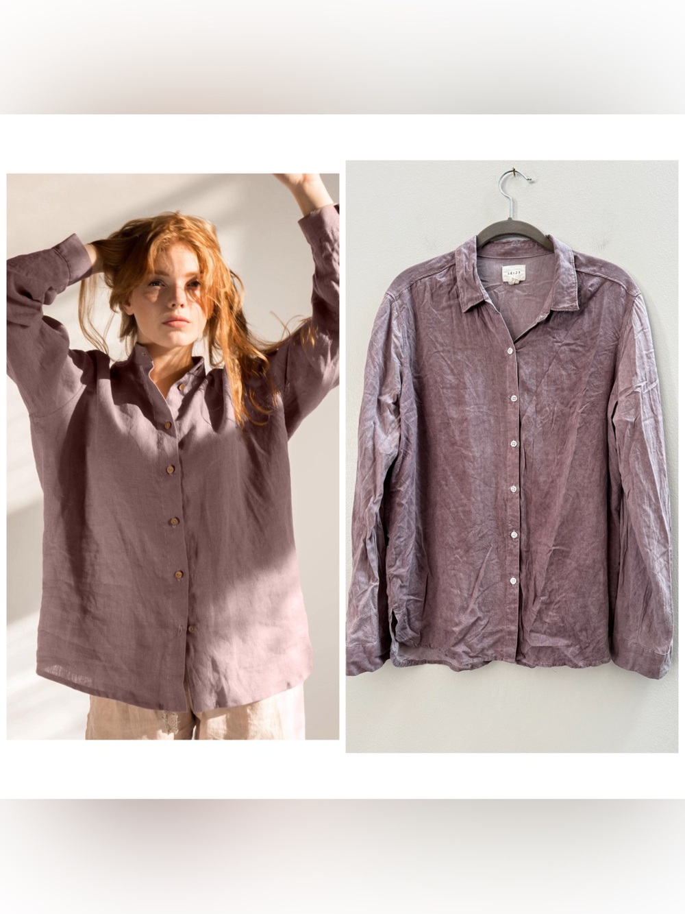 id:23 Mauve Lavender Button Up Long Sleeve Relaxed Shirt Top Large